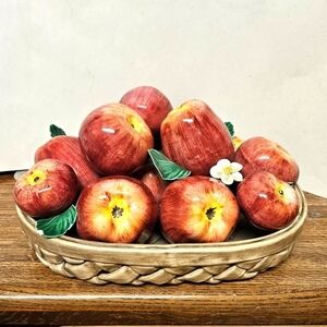 Vintage Excusively for Birks Large Ceramic Life-size Apples in Basket